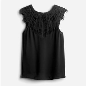 NWT Jarred Lace Detail Cap-Sleeve Blouse, black